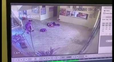 video of the school massacre in Suzano, São Paulo, Brazil. The CCTV footage shows one of the shooters opening indiscriminate fire at the students, as the other, who enters the school moments later, uses a hatchet to chop at shot victims and students tryin