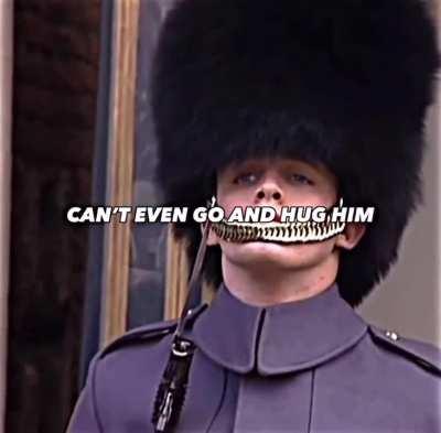 Big brother is holding his sister's hand while on duty