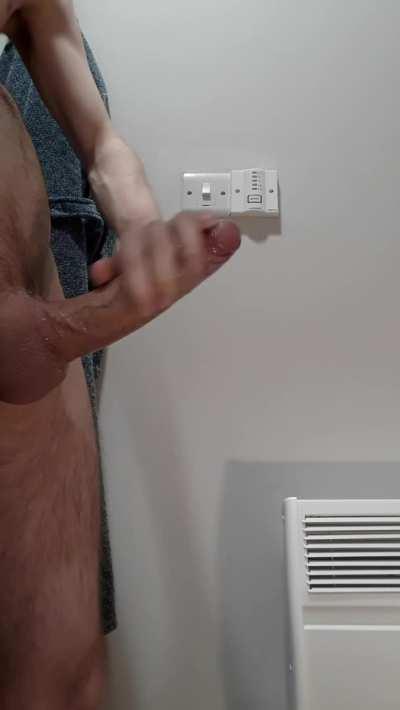 Watch me stroke my fully hard cock and add lube