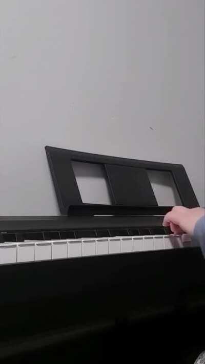 I played the theme tune [lilting piano music]