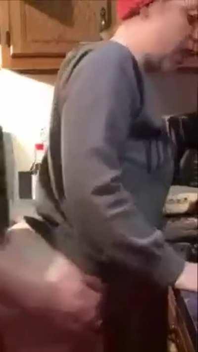 Surprising Mom in the kitchen when I come back home