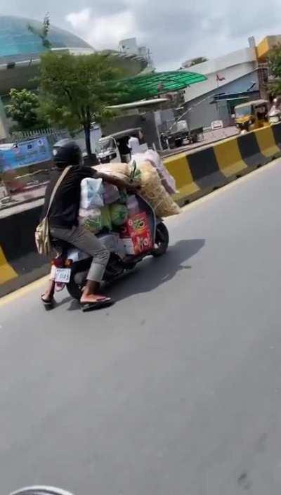 It's safe because he has a helmet on.