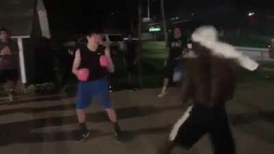 Me (sleeveless) and the notoriously cocky athlete (shirtless)