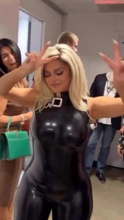 Bebe Rexha in tight leather outfit