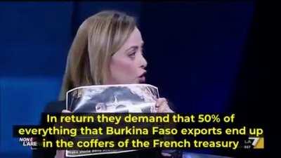 In an interview, Italian Prime Minister Giorgia Meloni deplores French neocolonialism.