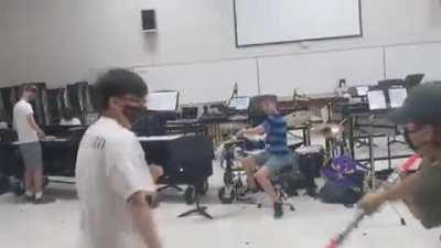 The band teacher left the room and told us to practice…