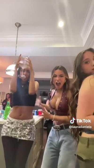 Gabi dancing at the pre-party with her friend Laura. Sexy outfit 🍒🍒🍒 (Laura’s TT)