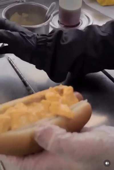 Hot dog topped with your favorite breakfast items anyone?