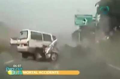 One-two punch for a wrong way driver leaves his car broken in half