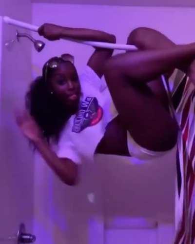 HMB while I pose on this curtain rod