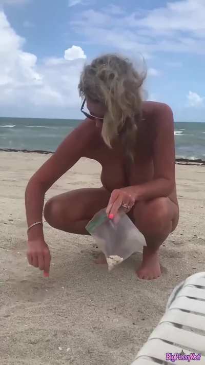 My Exhibitionist wife Kathy causing erections while collecting seashells at Haulover Beach.