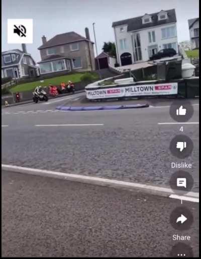 Straight in to a wall at NW200 race.