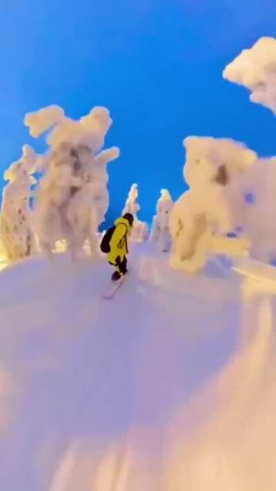 Glide in Lapland in the morning in Finland