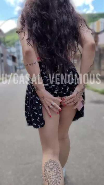 [GIF] Pantiless and flashing my holes in the middle of the street.