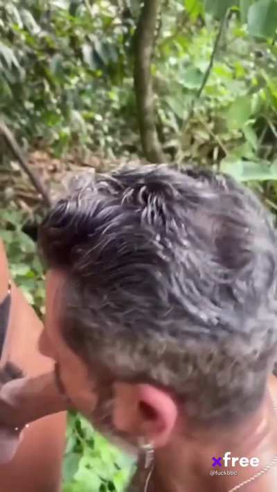 Girl with a big cock gets sucked hard
