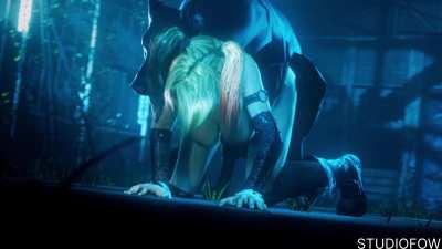 Harley Quinn is forced by a group of guys to submit to a hardcore dog breeding session (StudioFOW) [Batman: Arkham Knight]