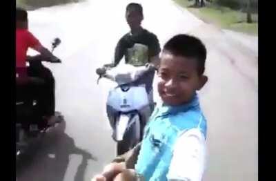 WCGW using a selfie stick and not paying attention to traffic