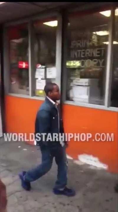 idiot tries to start shit with a homeless dude