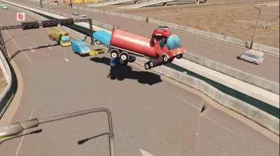 Motorists line up to drive over that weird node on the highway.
