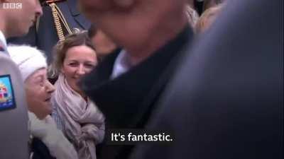 100 year old lady is starstruck by Macron