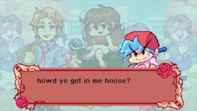 week 6 allows you to change the dialogue of both senpai and bf, so I made something cursed