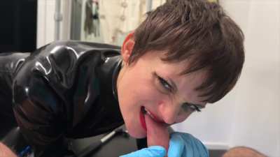 Red Lipstick, Medical Gloves and Cock Biting