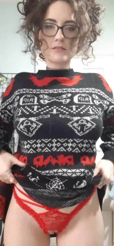 Big sweaters with nothing underneath is the best combo