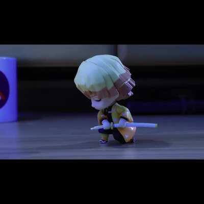 Little Zenitsu performing thunder clap and flash on a 🥝.