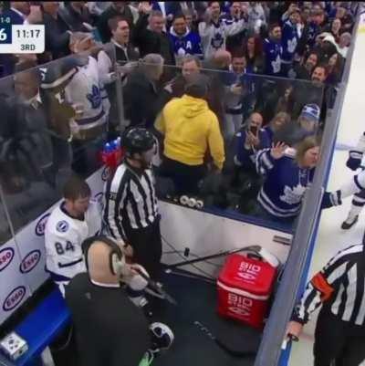 Lightning radio commentator and HOFer Phil Esposito on Leafs fan chirping Jeannot in the box:” You’ve got a fat woman who’s yapping like crazy here, or is that a guy with long hair? I can’t tell”