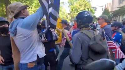 Proud boys and MAGA clash with protesters in Portland