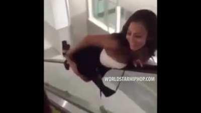 Man Breaks His Arm Trying To Impress A Chick Riding Down An Escalator Flashing Her Butt!