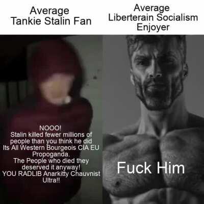 Average Stalin fan vs Average Libertarian Socialism Enjoyer