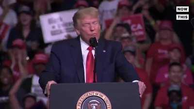 Crowd at Tulsa, OK Trump rally erupts into cheers and applause after President Trump drinks a glass of water and throws it on the ground