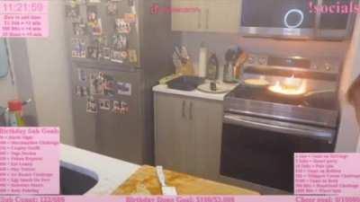 Streamer fails miserably when trying to cook and panics when it bursts into flames