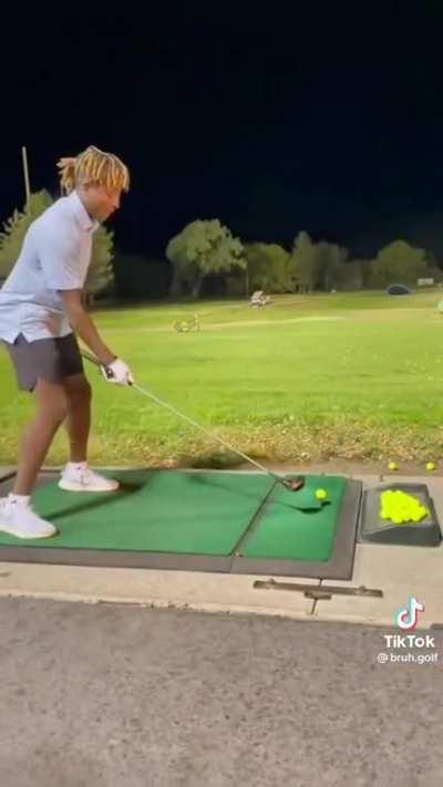 They gave him an old Wooden Driver because he was using a TaylorMade but he still managed to send it far using one arm.