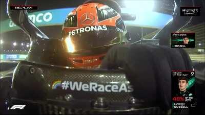 George's post-race radio with Bono, James and Toto.