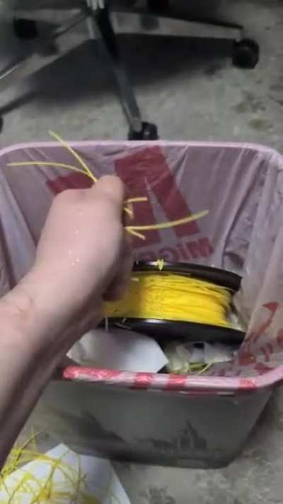 The worst filament degradation I have ever seen. This used to be a spool of PLA