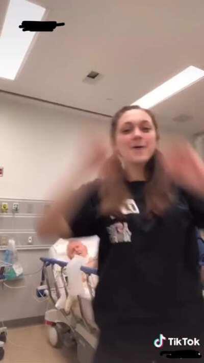Girl does TIK TOK near DYING GRANDFATHER