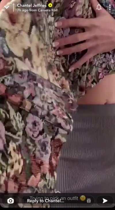 Chantel trying on an outfit