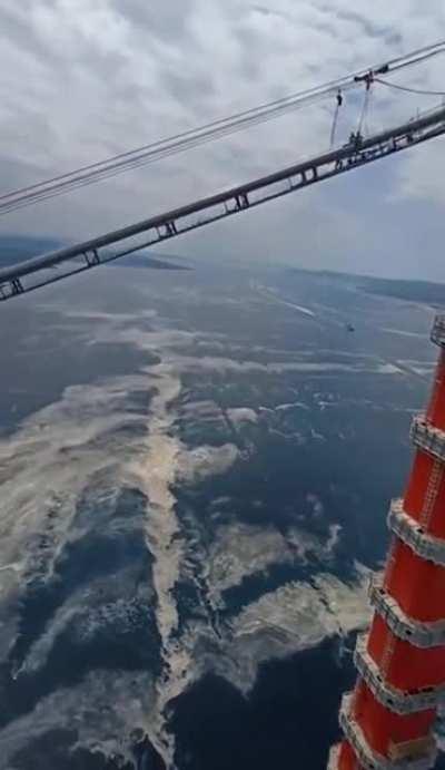 Impressive view from the Canakkale 1915 Bridge from almost 318m (1043 feet) in May 2020