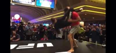 T-City, guard to double leg and then flying triangle. (Open workout not real rolling). In honour of his win last night.