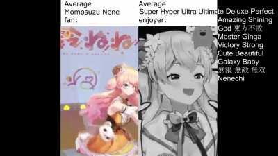 Average Momosuzu Nene fan VS Average Super Hyper Ultra Ultimate Deluxe Perfect Amazing Shining God 東方不敗 Master Ginga Victory Strong Cute Beautiful Galaxy Baby 無限 無敵 無双 Nenechi enjoyer