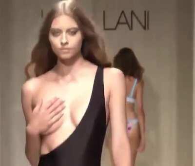 Modeling Swimsuits On The Catwalk And Dat Surprise Bewb