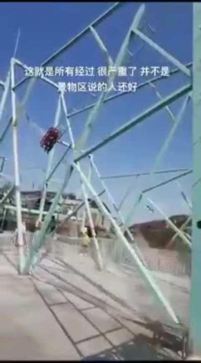 Tourist on swing breaks leg when colliding with steel frame