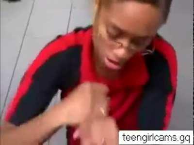 Beauty finishes the job in a gas station bathroom