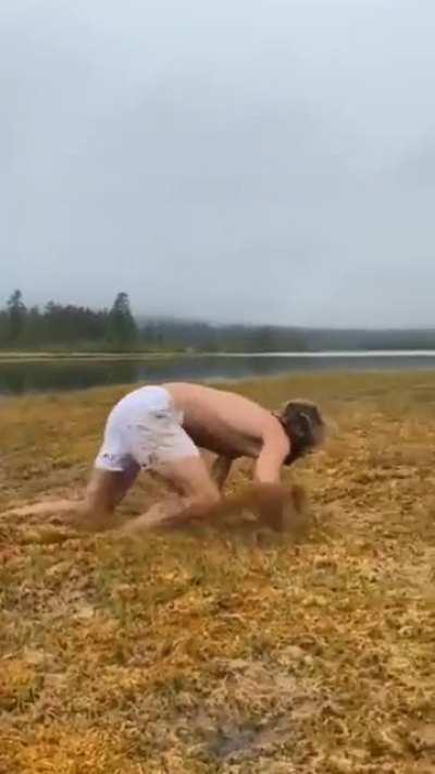 Norwegians faceplanting and sinking into a bog in a swamp