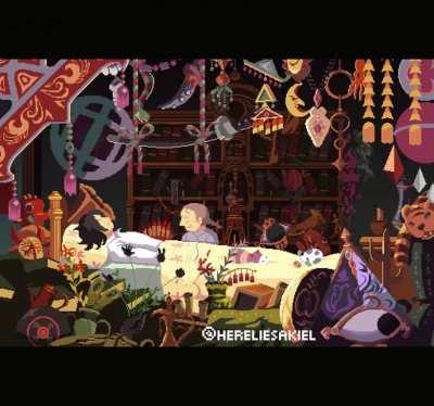 A scene from Howl's Moving Castle I recreated in pixel art