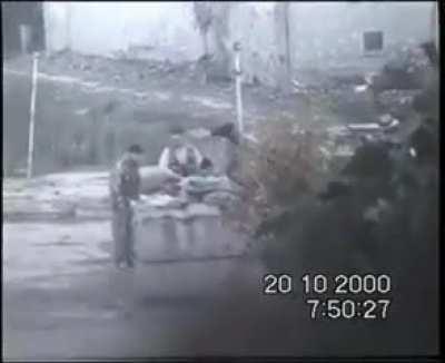 Russian soldiers getting blown up by IED during the Second Chechen War. (2000)