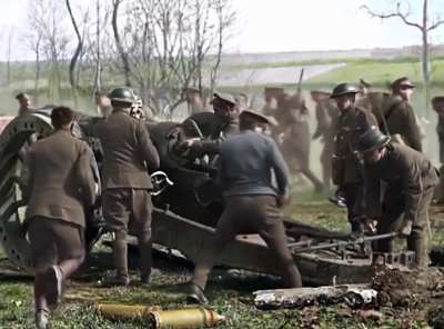 Footage of WW1 artillery in action from the documentary film 