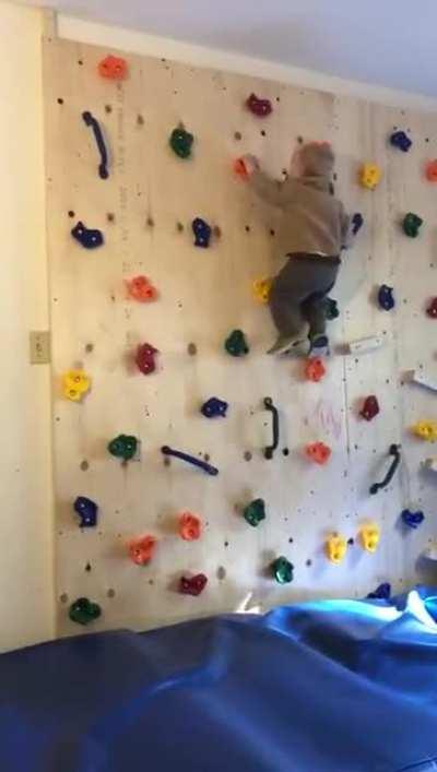 Father built his kid a climbing wall to get him to stop climbing furniture and it only made the tot more powerful
